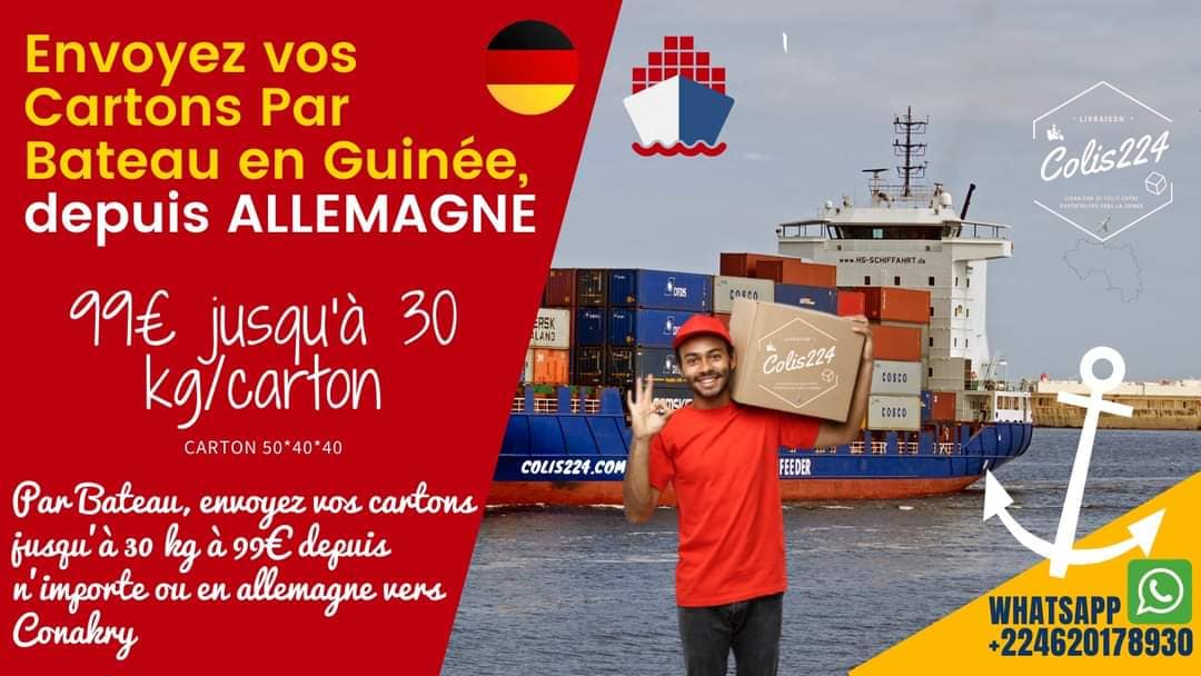 Envoyez un colis par bateau Allemagne vers la Guinée Conakry