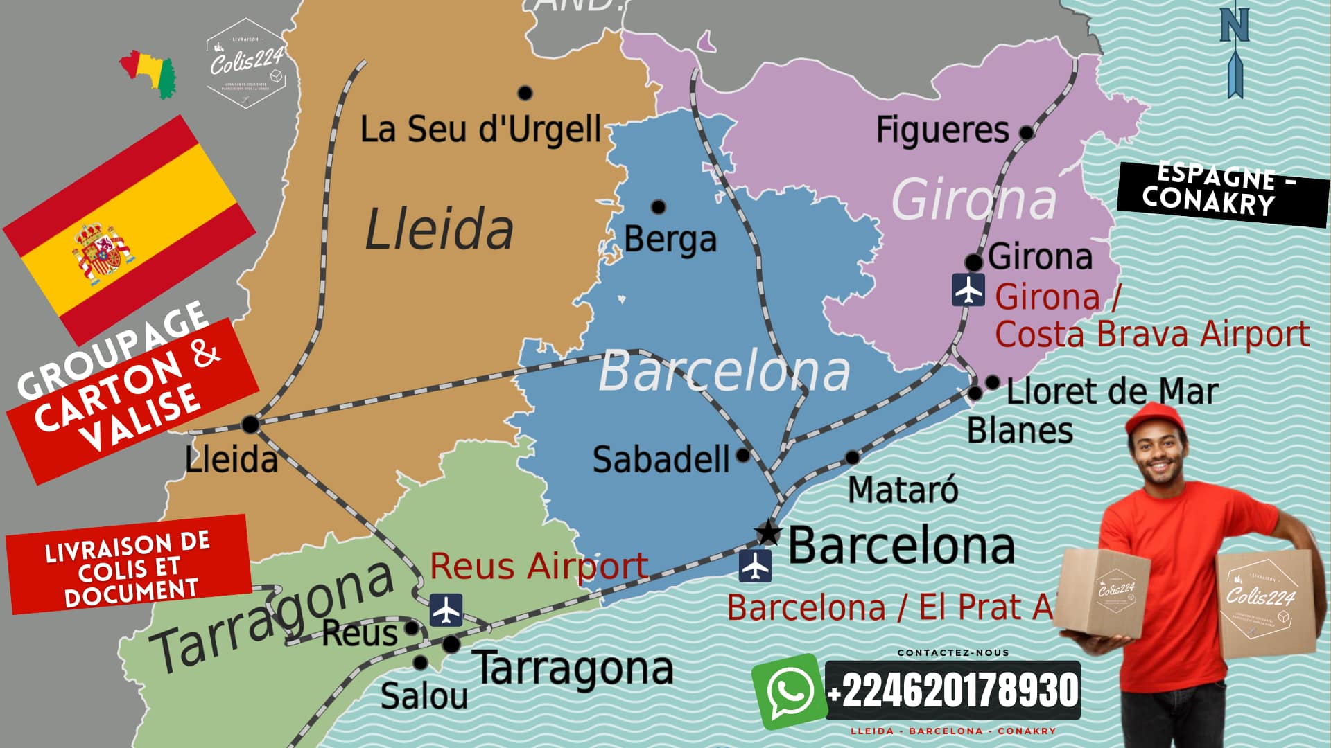 Lleida Barcelona Conakry livraison de colis en Guinée colis224