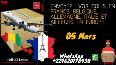 Prochain départ pour vos colis au départ de Conakry vers l'Europe, le 05 mars. 6 colis224 05 mars