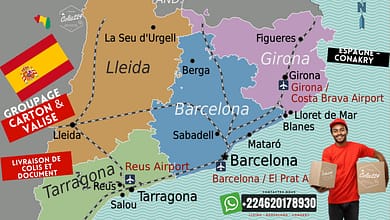 Envoyez vos colis depuis Lleida, Barcelone, Taragon, Terrassa, Girona vers Conakry 7 Lleida Barcelona Conakry livraison de colis en Guinée colis224