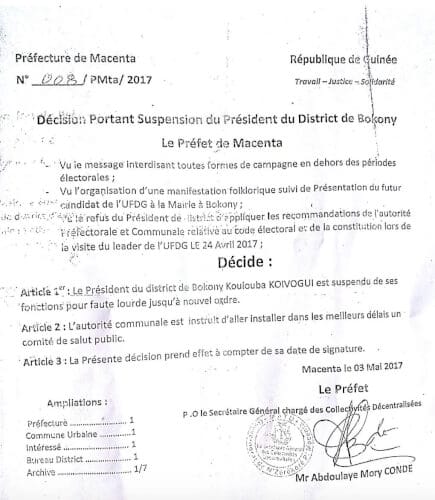 Pour avoir reçu CDD dans son quartier il ecope d'une suspension par les autorités préfectorales