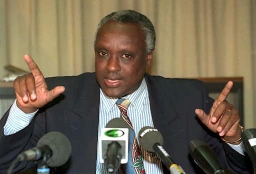 Jacques Bihozagara, lors d'une conférence de presse à Bruxelles le 23 avril 1995 | BELGA/AFP/Archives | JACQUES COLLET