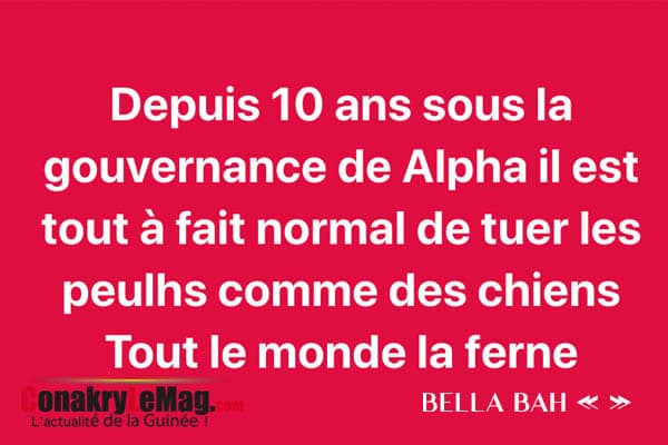 Guinee bella bah sur les tueries de l'axe