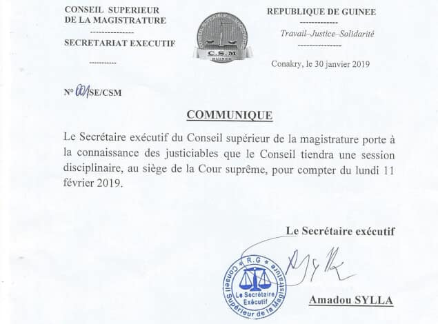 Communiqué du Conseil Supérieur de la Magistrature 1 Communiqué du Conseil Supérieur de la Magistrature