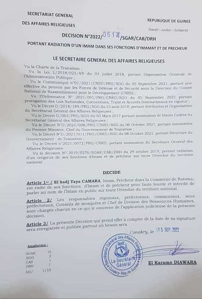 4 Décision contre l'imam Yaya