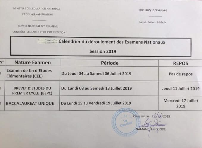 MEN-A : calendrier du déroulement des examens nationaux session 2019.