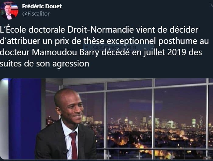 un prix de thèse exceptionnel posthume au docteur Mamoudou Barry