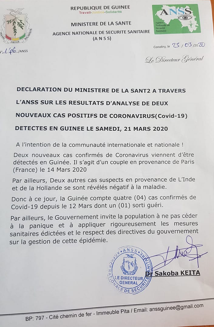 COVID-19- Deux nouveaux positifs hospitalisés au centre de Nongo