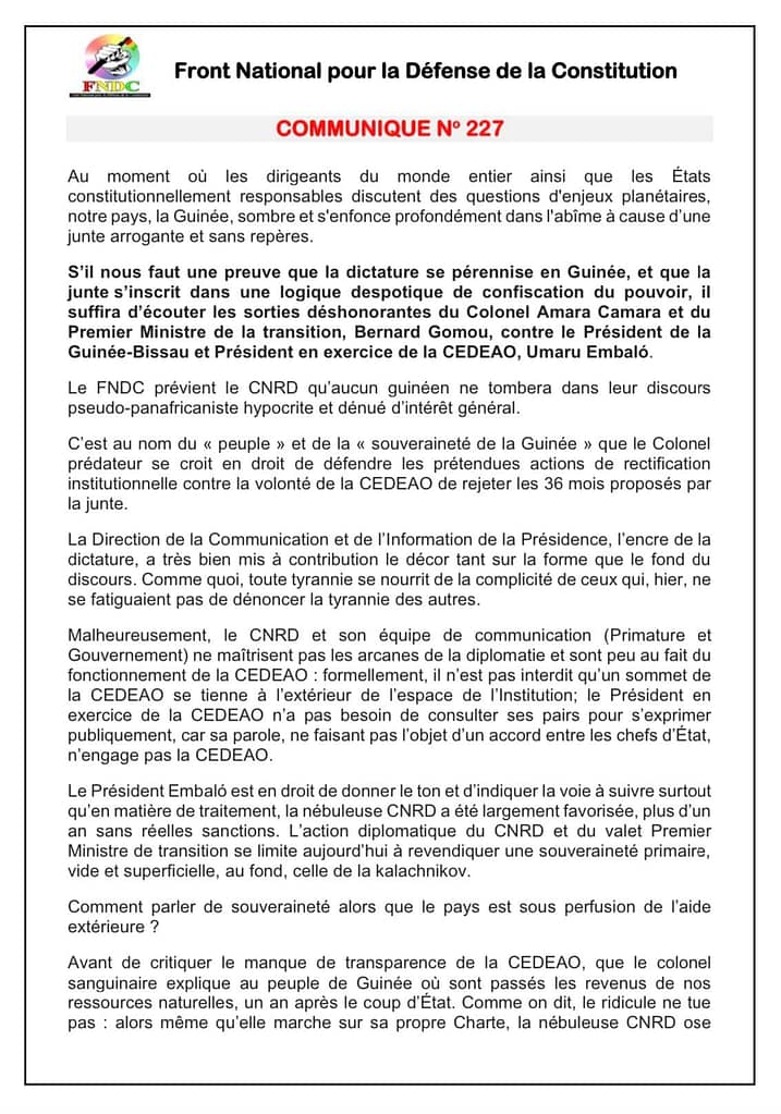 Le #FNDC prend la défense d’Embalo