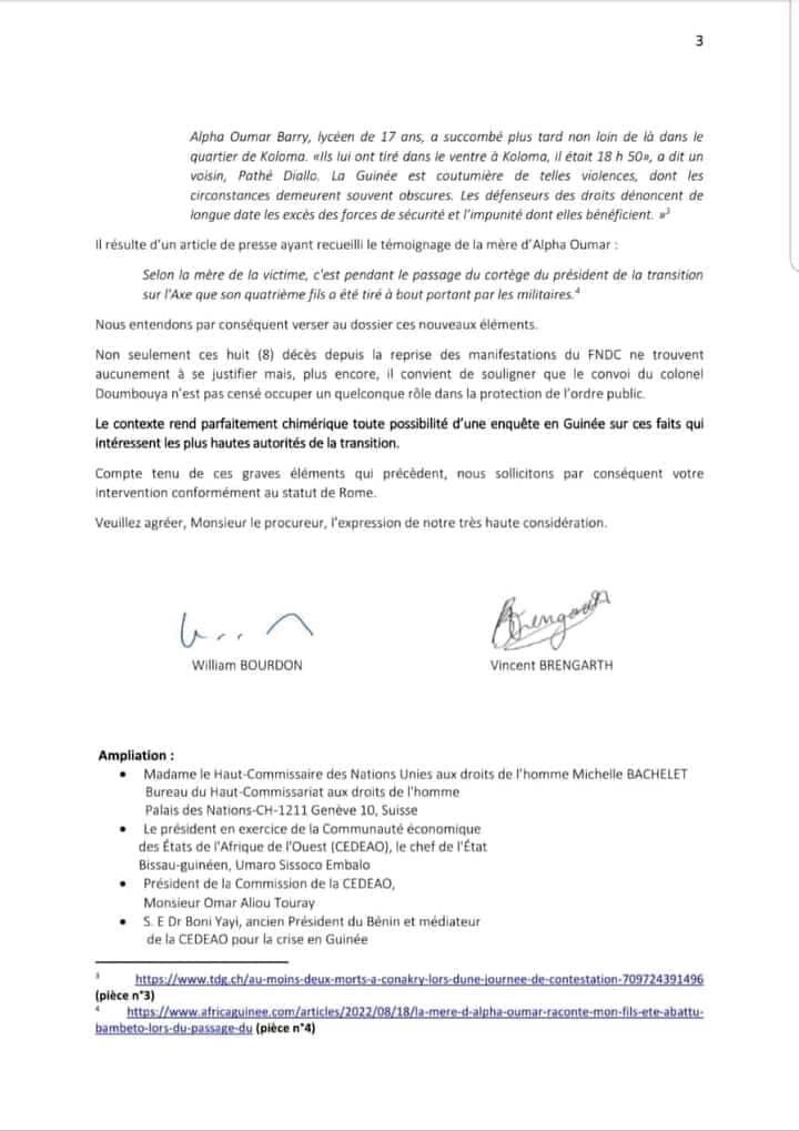 4 Repression de la manif du 17 aout les avocats francais du FNDC ecrivent au procureur de la CPI..