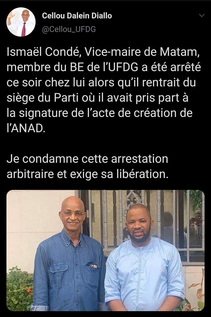 Ismaël Condé, Vice-maire de Matam, membre du BE de l’UFDG a été arrêté ce soir