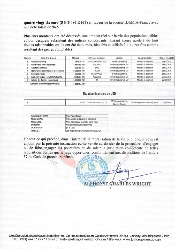 10 Injonctions aux fins de poursuites judiciaires pour détournement blanchiment corruption et complicité..