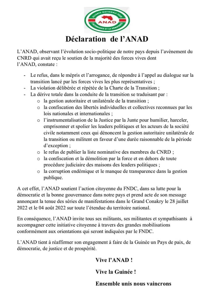 Manifs du #FNDC le 28 juillet et le 04 août 2022 | L’#ANAD apporte son soutien au FNDC