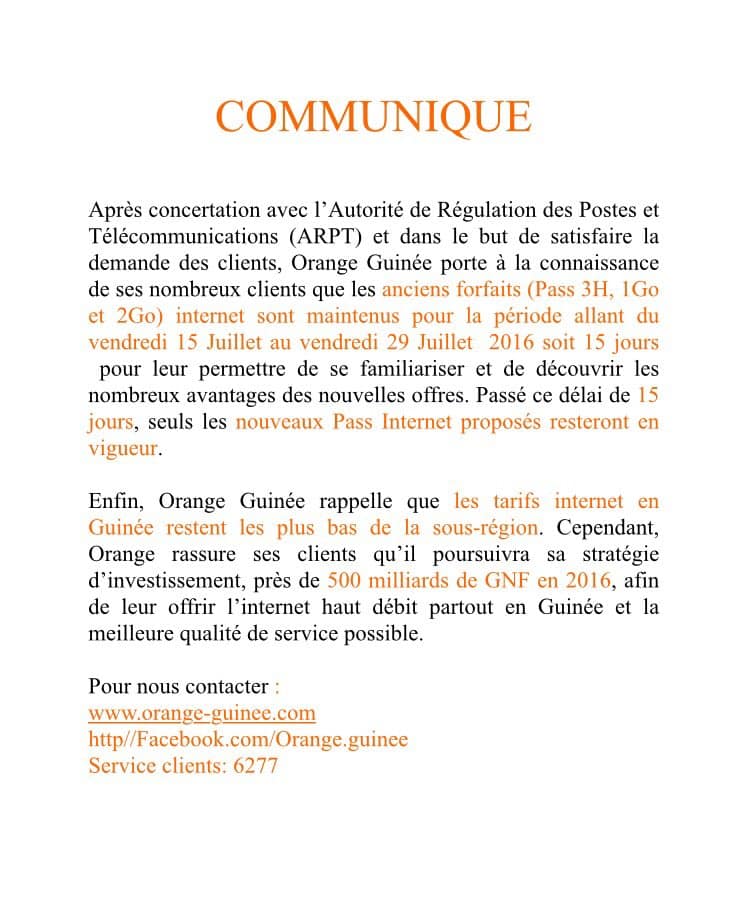 communiqué orange guinee