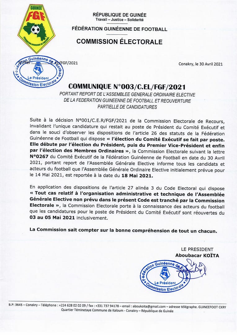 4 Assemblée générale élective de la FEGUIFOOT