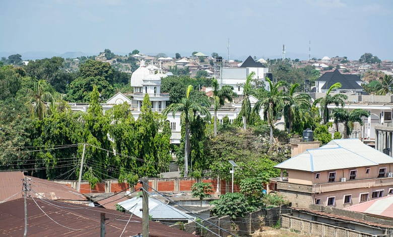 a city with lots of houses and trees