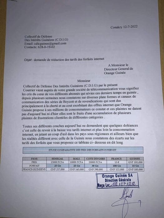 tarifs exorbitant  d'orange Guinée