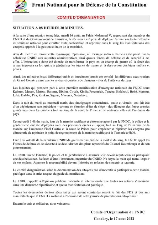 JOUR DE MANIF | Le FNDC fait un premier bilan et accuse les autorités de manœuvres pour empêcher la manifestation.