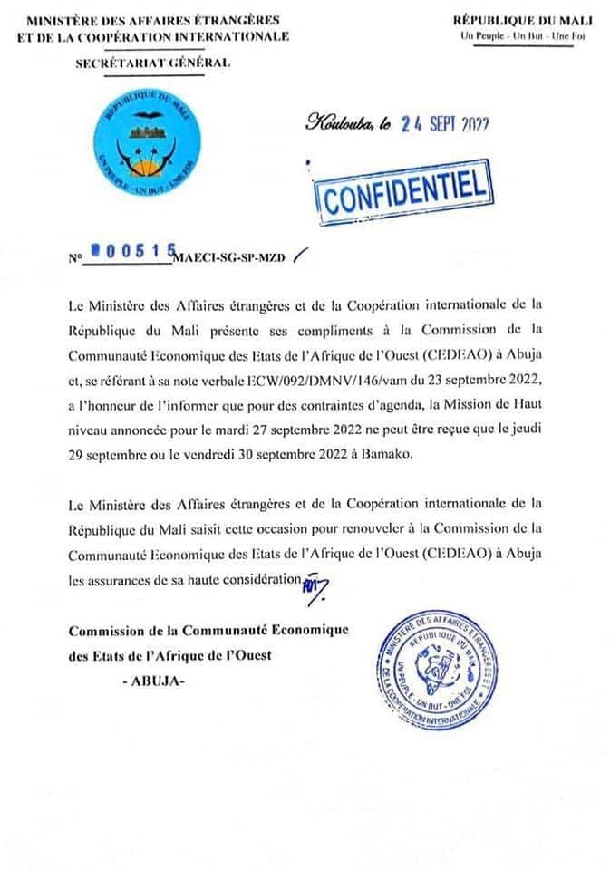 Le Mali refuse de se soumettre à l’agenda de la CEDEAO.