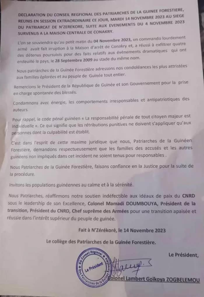 Tensions en Guinée : Appel des Patriarches à l'Après-Tentative d'Évasion