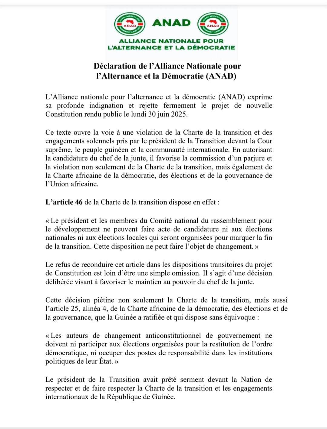 Declaration ANAD 1