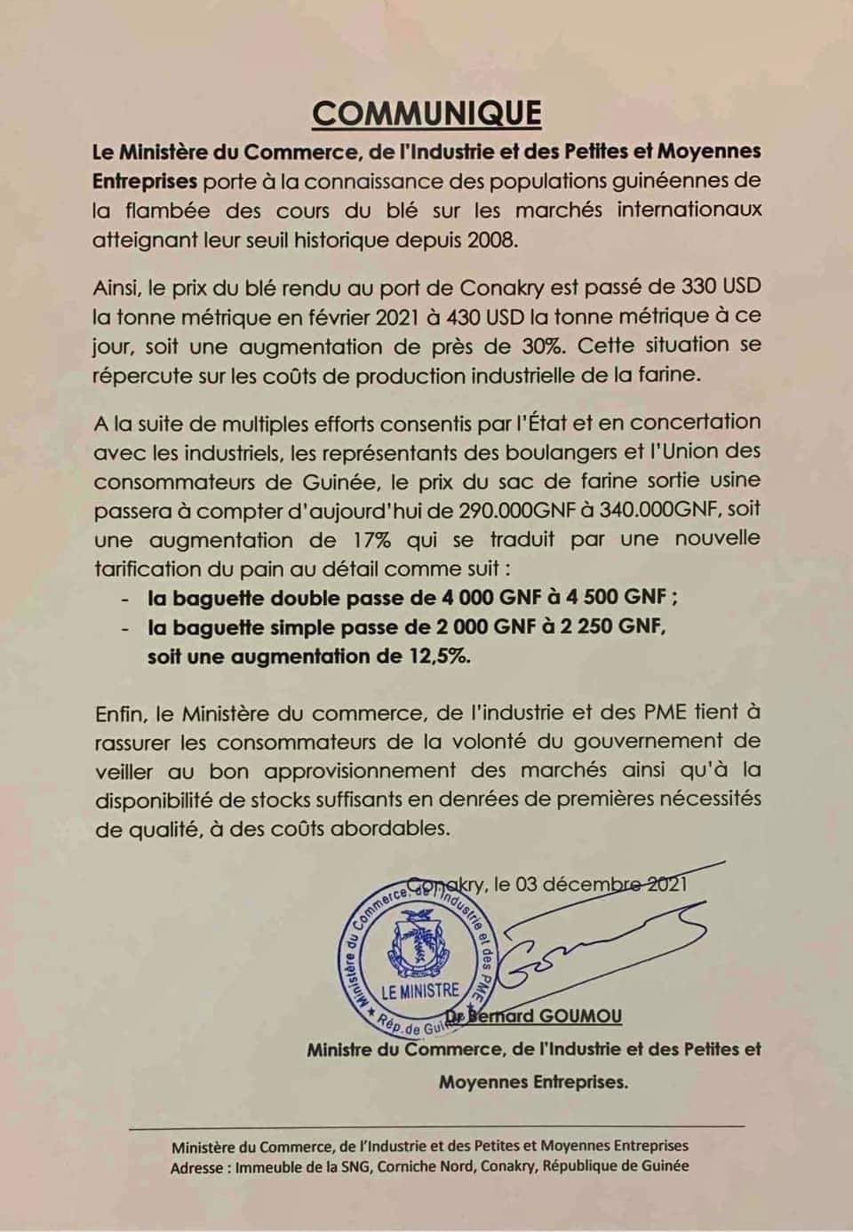 4 Guinée la baguette de 4 000 passe à 4 500 et celle de 2 000 à 2 250 Gnf