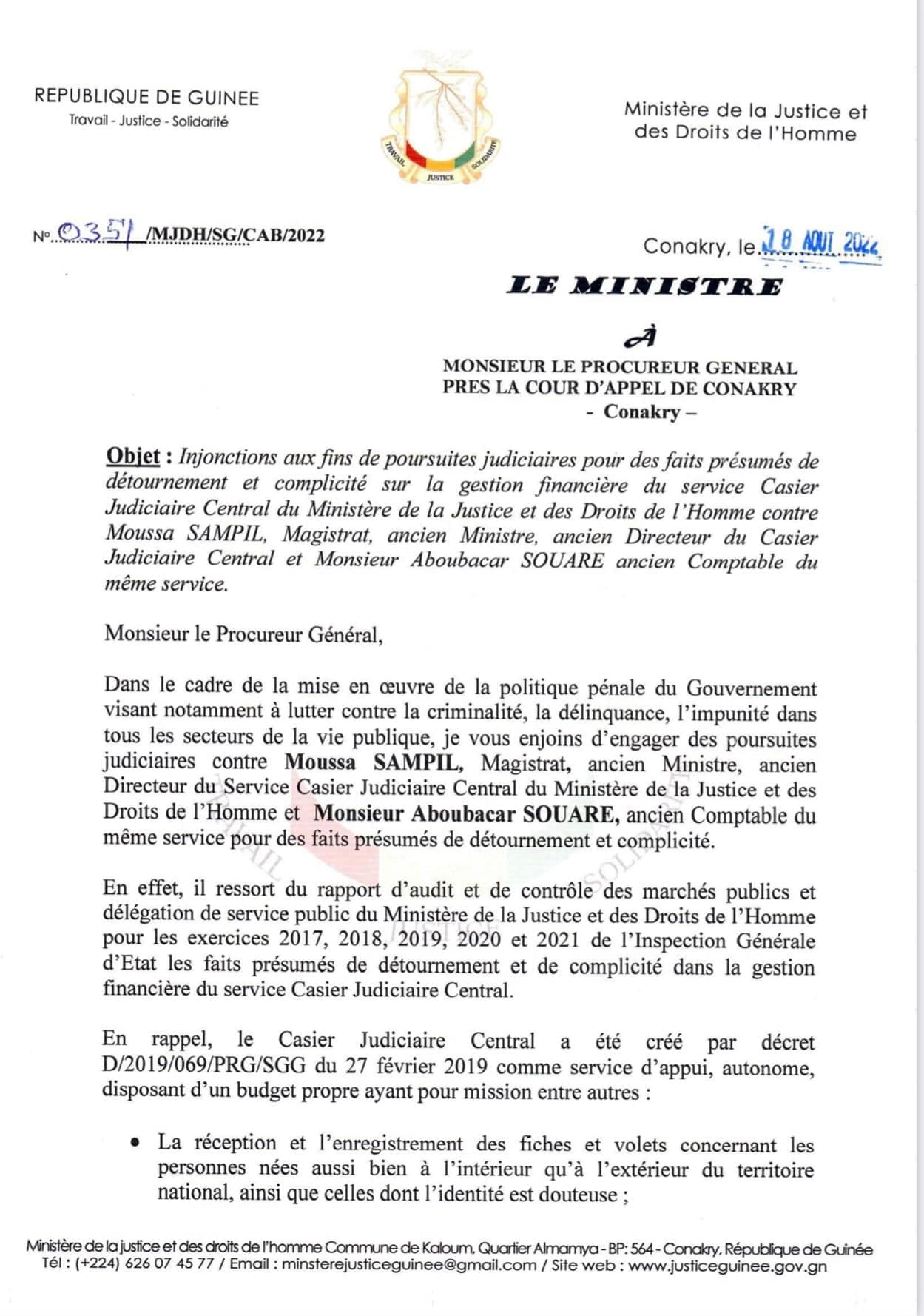 2 Injonction aux fins de Poursuites Judiciaires